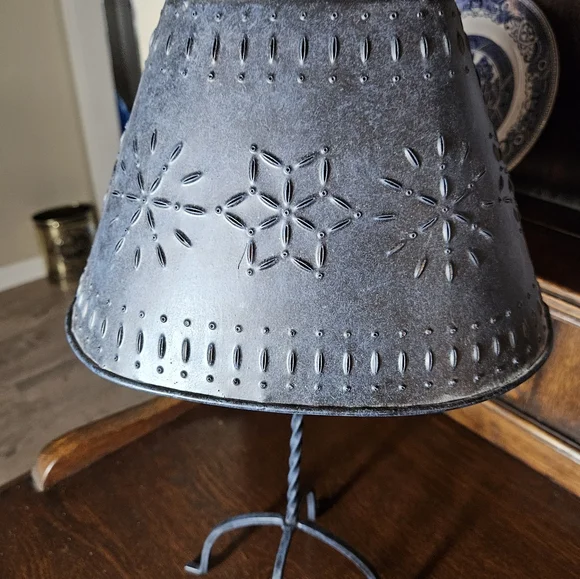 Primitive Farmhouse Punched Tin Shade Candle Holder. - Picture 3 of 8